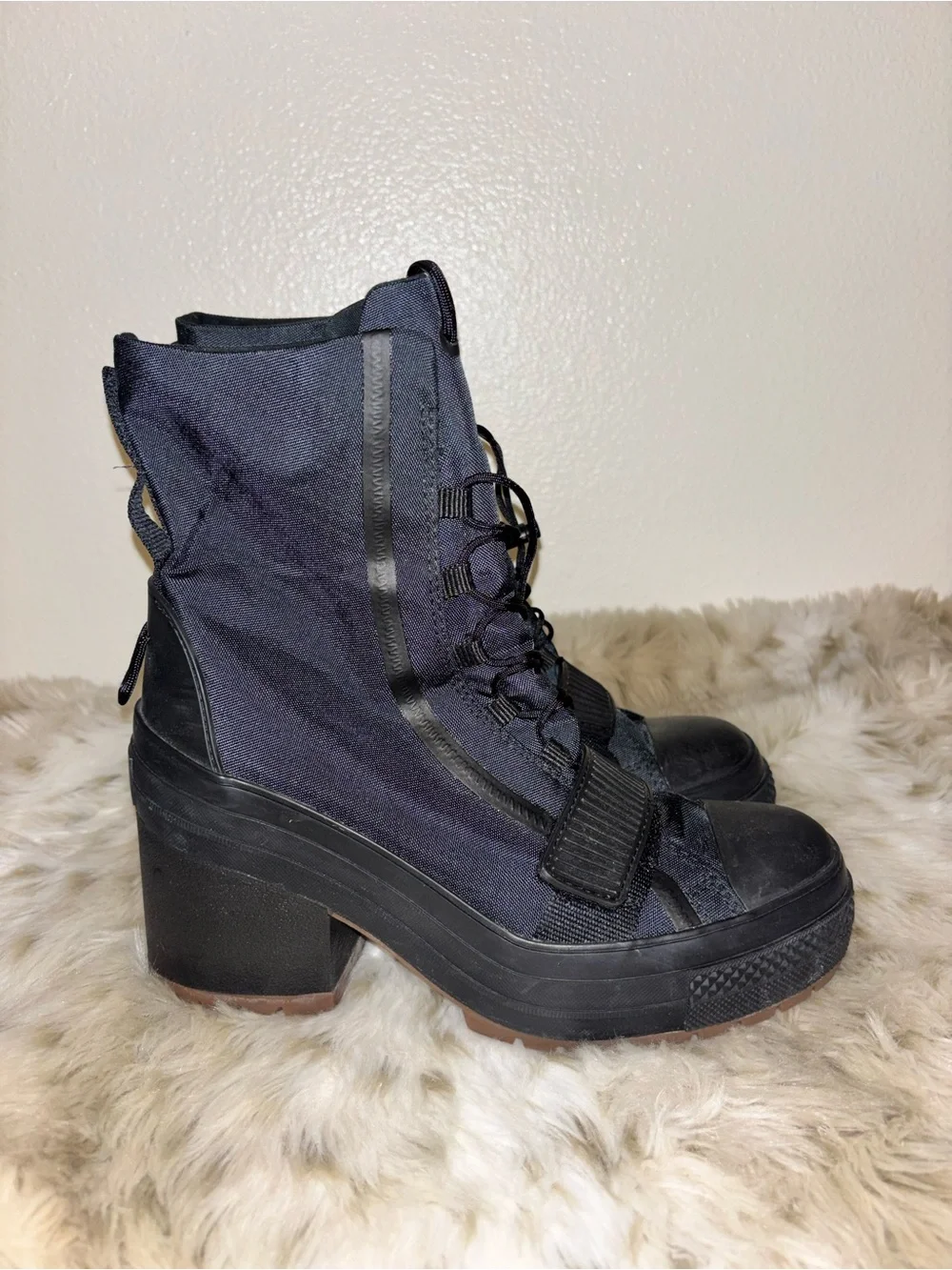 Converse Black Leather Platform Lace-Up Heeled Boots De Luxe Unisex M11 W13 Converse CHUCK 70 LUXE HEEL - Platform boots - black - Zalando main image 4